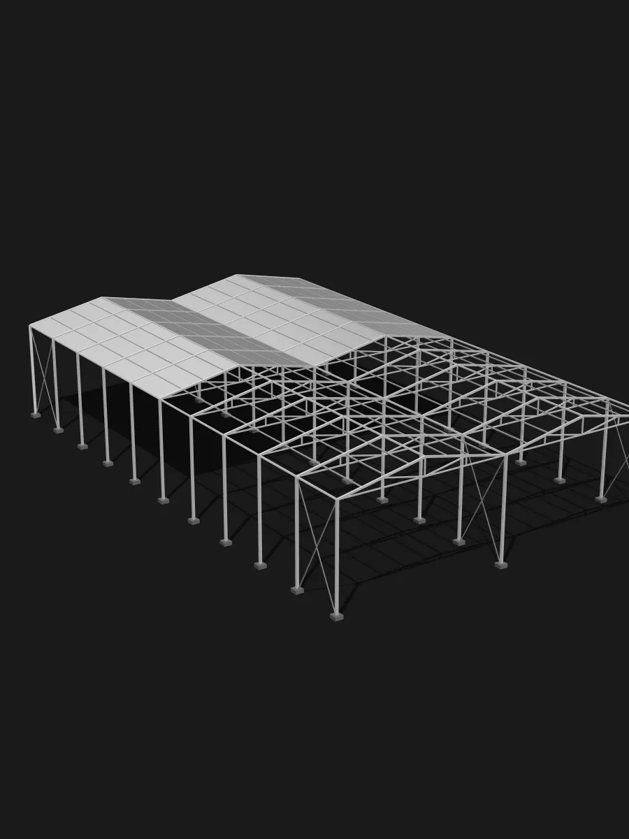 Modelo 3D de galpão com duas naves